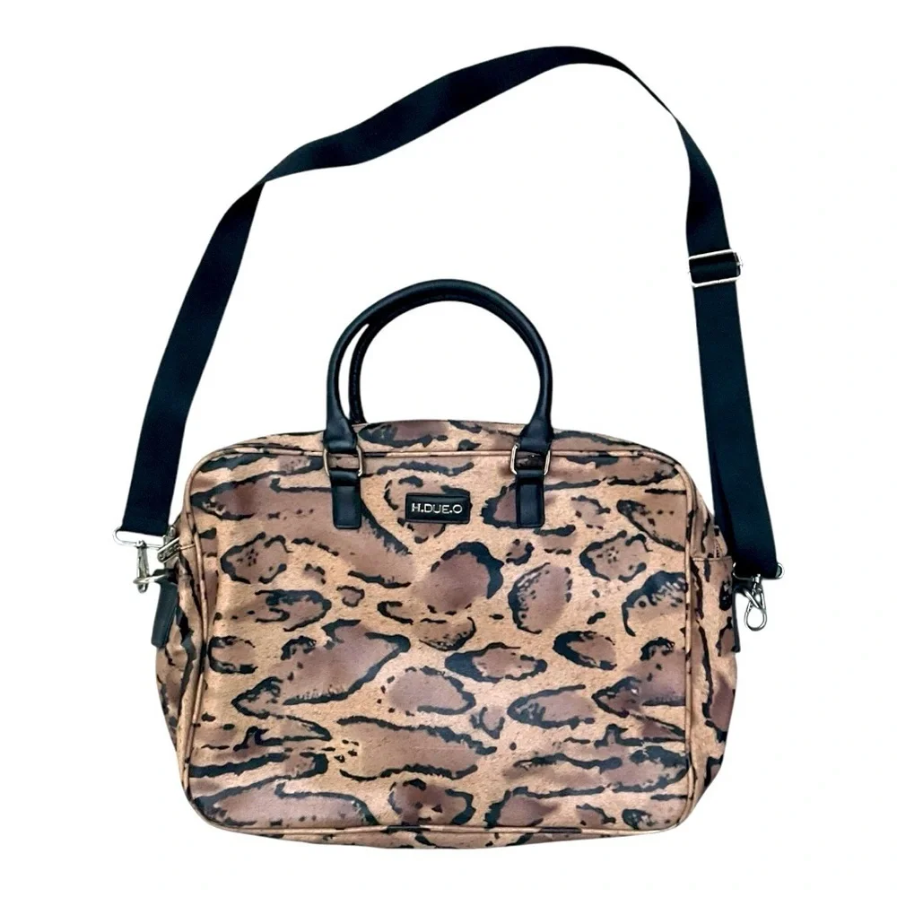 🧯 H.due.O Leopard Print Messenger Bag 🔗 Vinyl Briefcase Crossbody Made in Italy